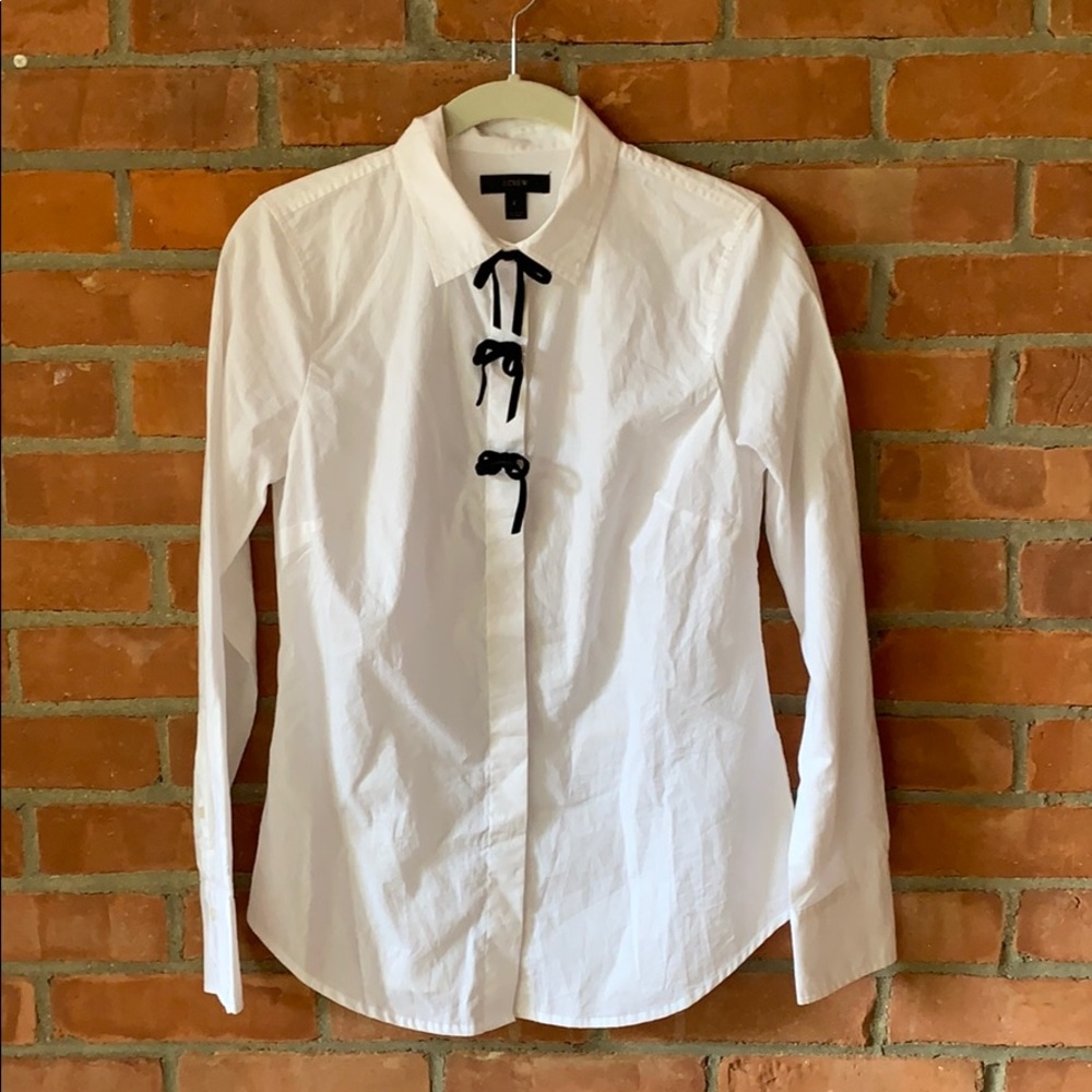 White JCrew Button Down with Bow Detailing, Size 2